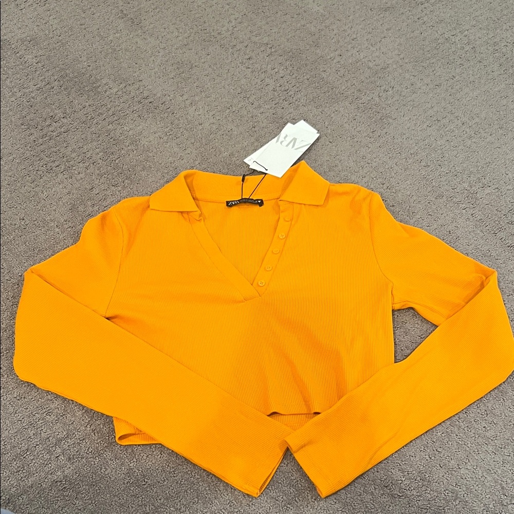 Zara Orange Long-Sleeve Crop Top